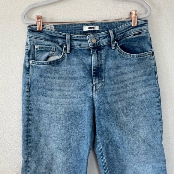 Mavi High Rise Straight Leg Jeans Raw Hem Organic Cotton Stretch 30 x 30 $128 - Picture 3 of 13